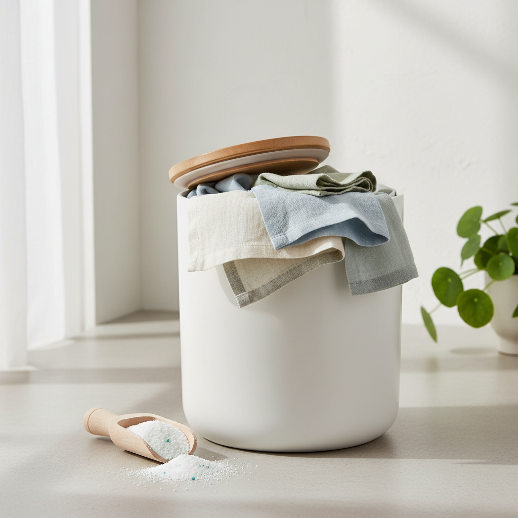 pail with laundry