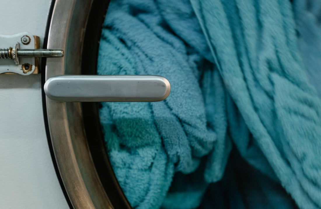 Close-up of a front-load washing machine door