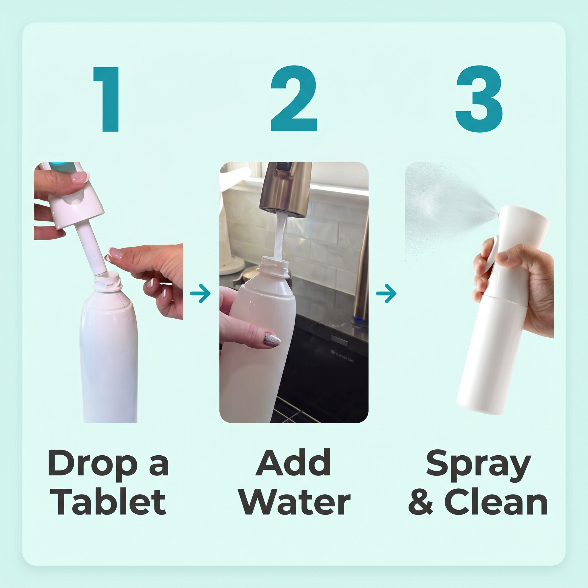 GentleSen 3 Simple Step Clean - Drop a tablet, add water and spray & clean