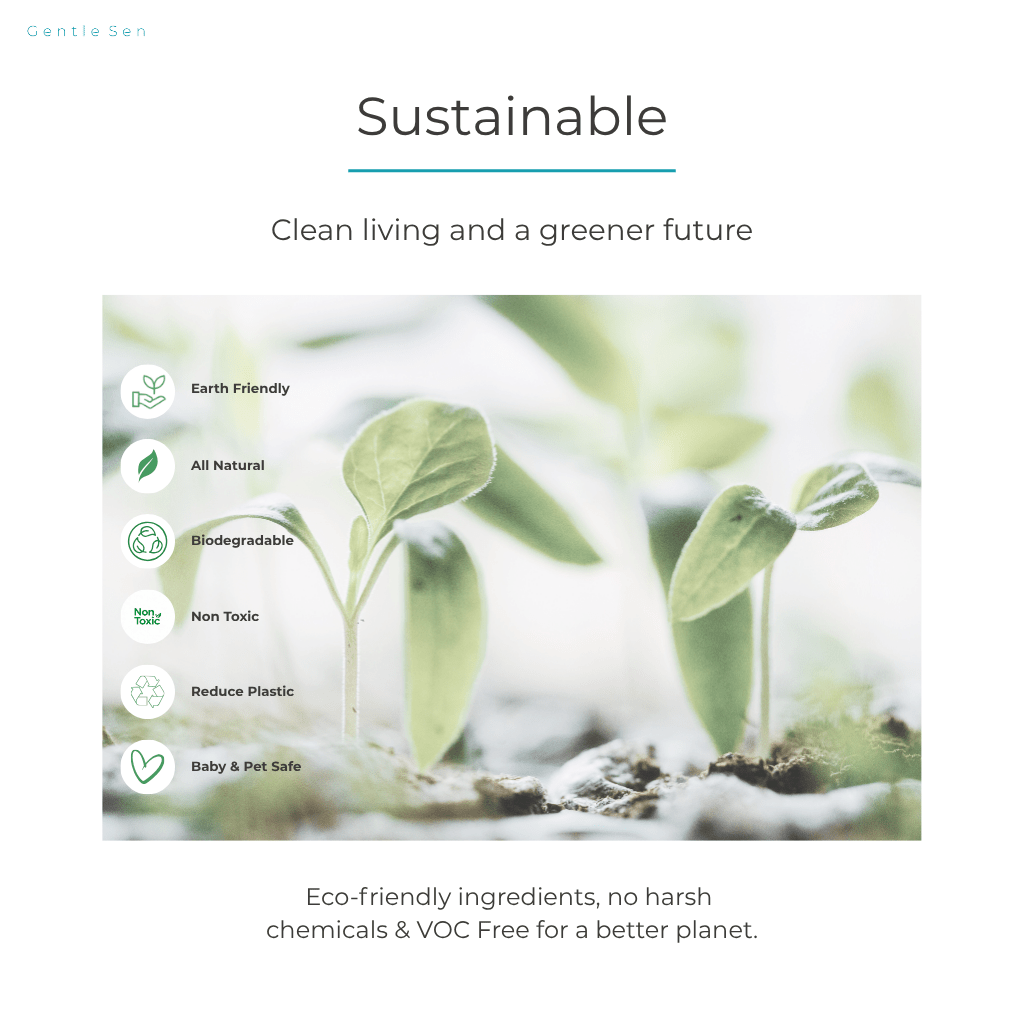 Sustainable - Clean living and a greener future. Eco-friendly ingredients, no harsh
chemicals & VOC Free for a better planet.